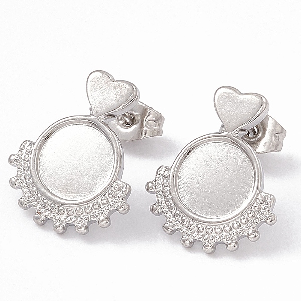 

PandaHall 304 Stainless Steel Stud Earring Findings, Heart with Round Tray Earring Settings, with Ear Nuts, Stainless Steel Color, 17x14mm...