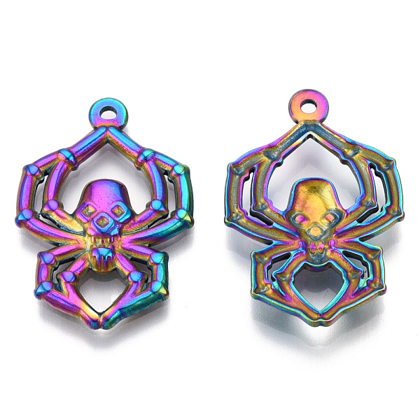 

PandaHall Halloween Theme 201 Stainless Steel Pendants, Spider Skull Charm, Rainbow Color, 29x20x3mm, Hole: 1.5mm 201 Stainless Steel Spider