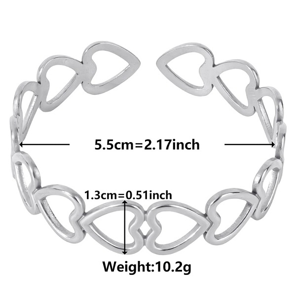 

PandaHall Elegant and Stylish Design Hollow Heart 304 Stainless Steel Cuff Bangles for Women Stainless Steel