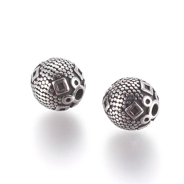 

PandaHall 304 Stainless Steel Beads, Round, Antique Silver, 9x10mm, Hole: 1.6mm 304 Stainless Steel Round