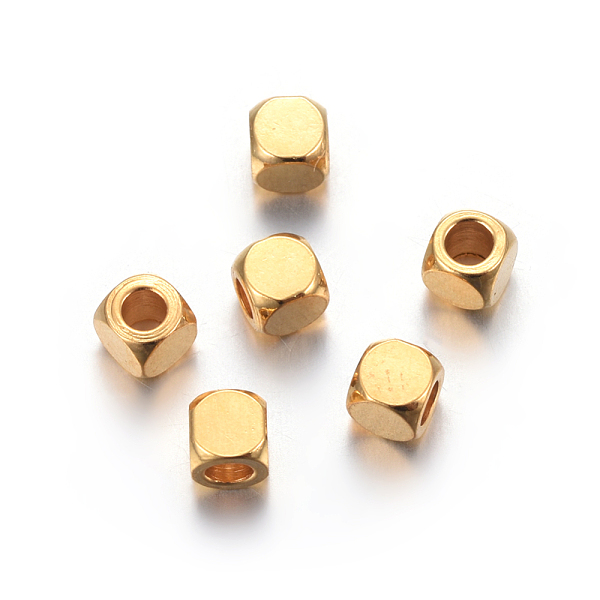 

PandaHall 201 Stainless Steel Beads, Square, Golden, 3x3x3mm, Hole: 1.6mm 201 Stainless Steel Square