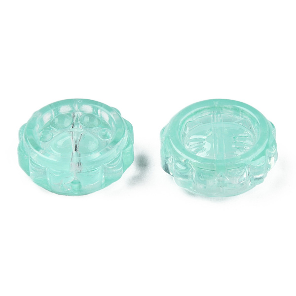 

PandaHall Transparent Spray Painted Glass Beads, Flower with Pawprint, Turquoise, 15x15x5.5mm, Hole: 1.2mm Glass Flower Green