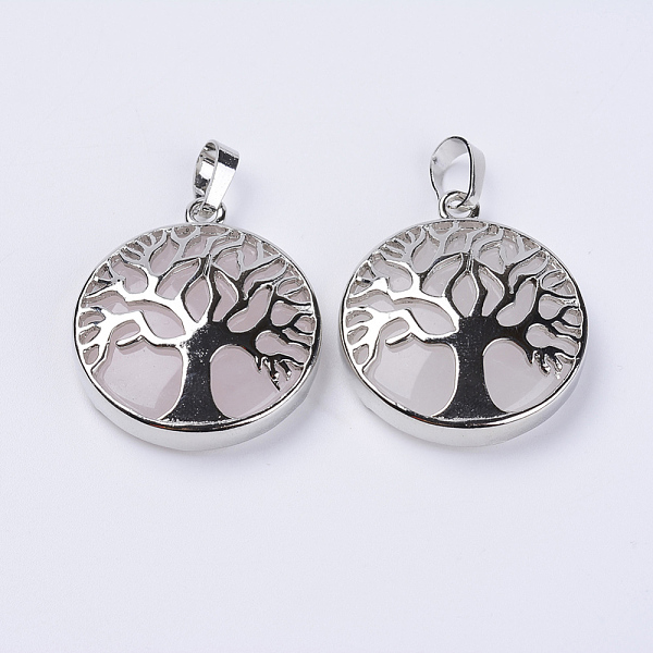 

PandaHall Natural Rose Quartz Pendants, with Platinum Plated Brass Findings, Flat Round with Tree of Life, 31x27x8mm, Hole: 3.5x7mm Rose...