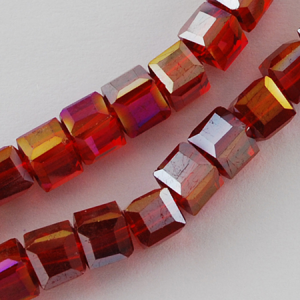 

PandaHall Electroplate Glass Beads Strands, AB Color Plated, Faceted, Cube, Dark Red, 8x8x8mm, Hole: 1mm, about 72pcs/strand, 21.6 inch...