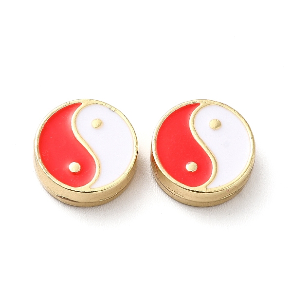 

PandaHall Rack Plating Alloy Enamel Beads, Flat Round with Yin Yang Pattern, Golden, Red, 11x4mm, Hole: 1.6mm Alloy+Enamel Flat Round Red