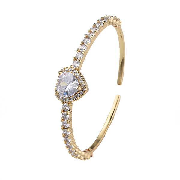 

PandaHall Cubic Zirconia Heart Open Cuff Bangle, Real 18K Gold Plated Brass Jewelry for Women, Clear, Inner Diameter: 2-1/8 inch(5.4cm)...