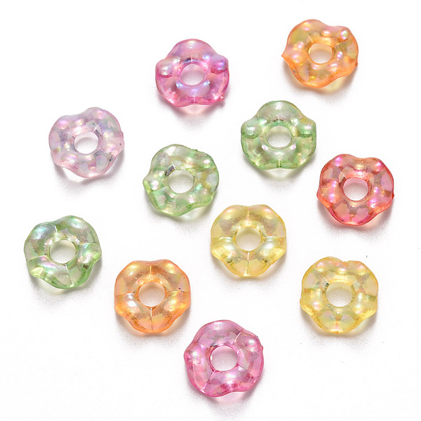 

PandaHall Transparent Acrylic Beads, AB Color Plated, Large Hole Beads, Flat Round, Mixed Color, 12.5x3.5mm, Hole: 4mm, about 2000pcs/500g..., Multicolor