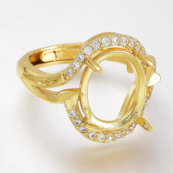 

PandaHall Adjustable Brass Micro Pave Clear Cubic Zirconia Finger Ring Components, 4 Claw Prong Ring Settings, Long-Lasting Plated, Oval...