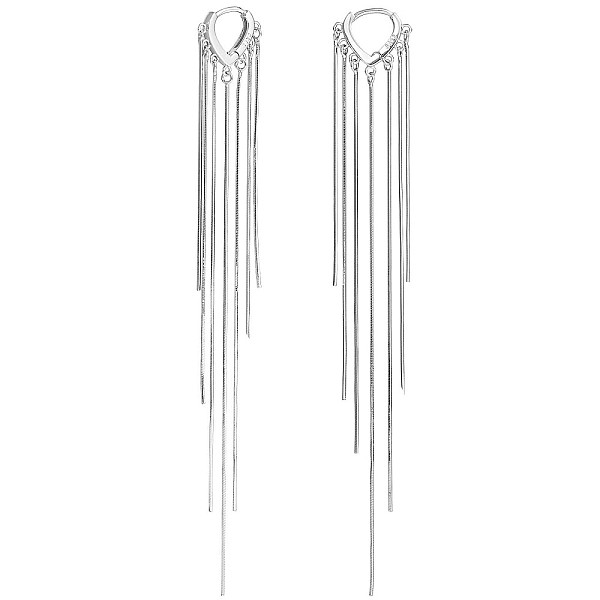 

PandaHall Rhodium Plated 925 Sterling Silver Chain Tassel Dangle Hoop Earrings, Long Tassel Drop Earrings for Women, Platinum, 119x15.8mm...