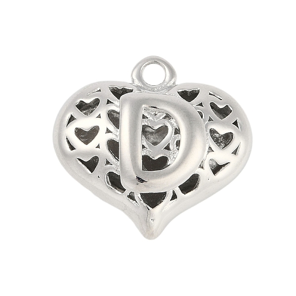 

PandaHall Hollow Brass Pendants for Valentine's Day, Heart with Letter, Real Platinum Plated, Letter D, 25x26x13mm, Hole: 2.5mm Brass Letter...