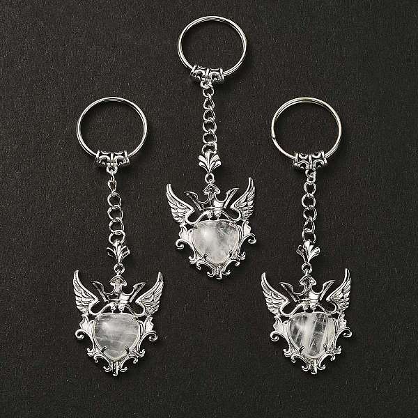 

PandaHall Natural Quartz Crystal Heart with Wing Pendant Keychain, with Platinum Tone Brass Findings, 9.6cm Quartz Crystal Heart