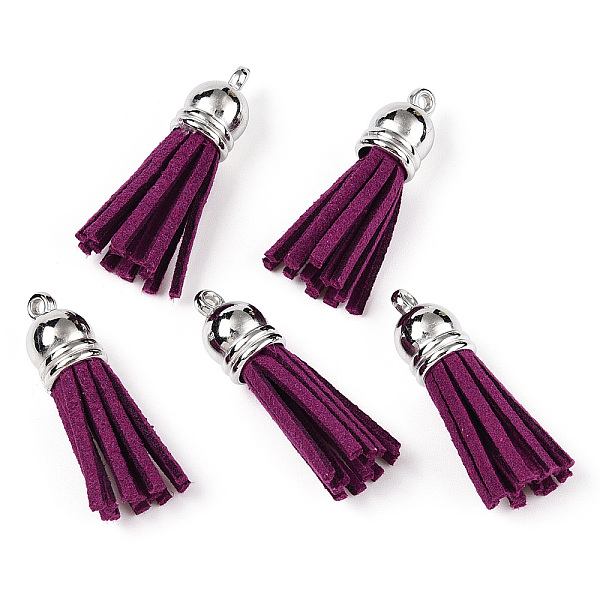 

PandaHall Faux Suede Tassel Pendant Decorations, with CCB Plastic Cord Ends, Platinum, Purple, 35~37x10mm, Hole: 1.8mm Faux Suede Purple