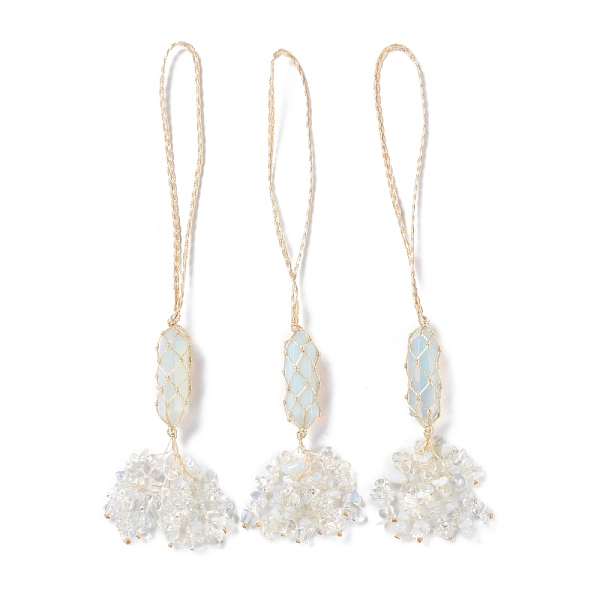 

PandaHall Synthetic Opalite Reiki Healing Wall Hanging Pendant, Stones Tassels Fengshui Ornament, for Car Home Decoration, 230~240mm Opalite...