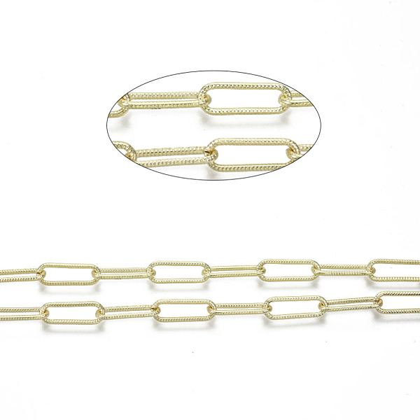 

PandaHall Unwelded Iron Paperclip Chains, Drawn Elongated Cable Chains, with Spool, Real 16K Gold Plated, 15.1x5.1x1.1mm, about 32.8 Feet...