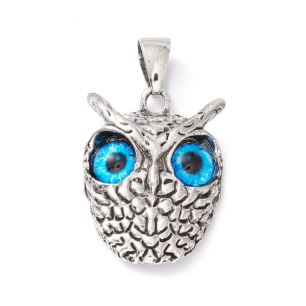 

PandaHall Retro Punk Alloy Pendants, with Glass, Owl with Evil Eye, Dodger Blue, 26x18.5x6mm, Hole: 7.5x4mm Alloy+Glass Owl