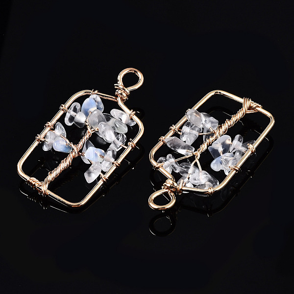 

PandaHall Opalite Pendants, Golden Tone Brass Wire Wrapped, Tree, Rectangle, 42~43x21.5~22x6.5~7.5mm, Hole: 4mm Opalite Rectangle