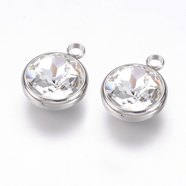 

PandaHall K9 Glass Rhinestone Pendants, April Birthstone Charms, with 304 Stainless Steel Findings, Flat Round, Clear, 18x14x9mm, Hole...