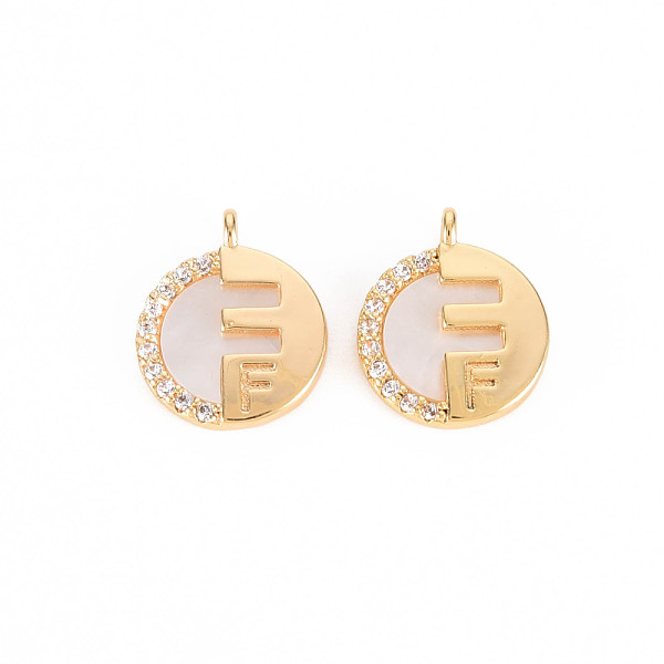 

PandaHall Brass Micro Pave Clear Cubic Zirconia Charms, with Freshwater Shell, Nickel Free, Flat Round, Real 18K Gold Plated...