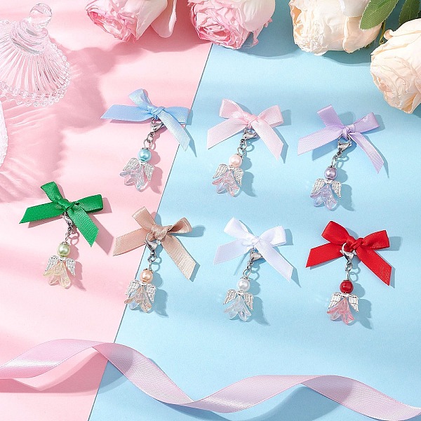 Cuentas de perlas de vidrio de ángel y decoraciones colgantes de acrílico-image-HJEW-JM03184-02-es