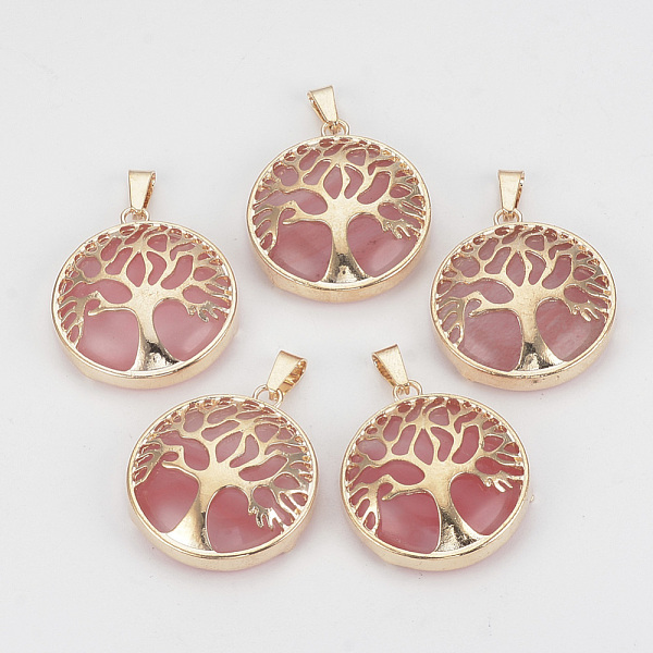

PandaHall Watermelon Stone Glass Pendants, with Brass Findings, Flat Round with Tree of Life, Golden, 30.5x27x8mm, Hole: 7x3mm Watermelon...