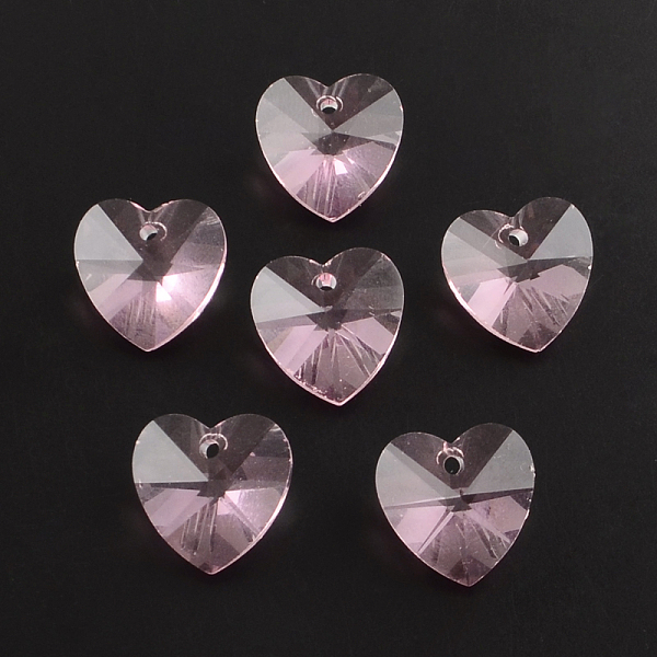 

PandaHall Transparent Glass Heart Pendants, Faceted, Pink, 14x14x8mm, Hole: 1.5mm Glass Heart Pink