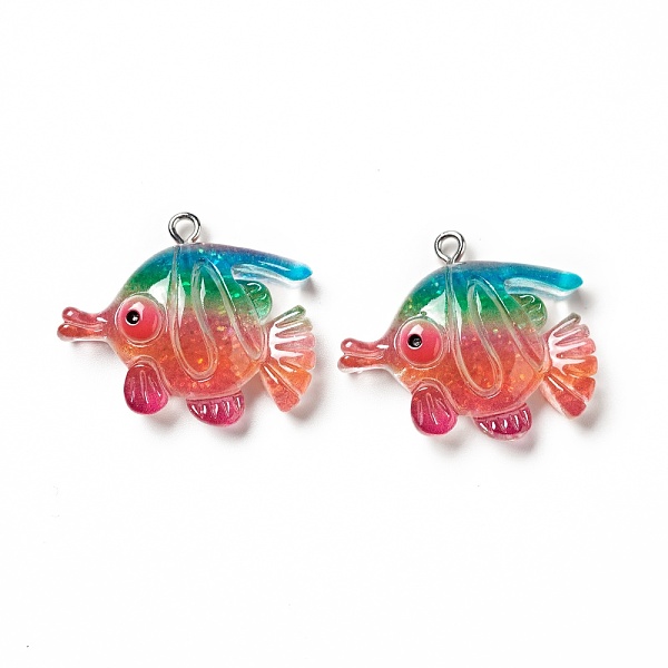 

PandaHall Ocean Theme Transparent Resin Pendants, with Glitter Powder and Platinum Tone Iron Loops, Sea Animal Charm, Colorful, Fish Pattern...