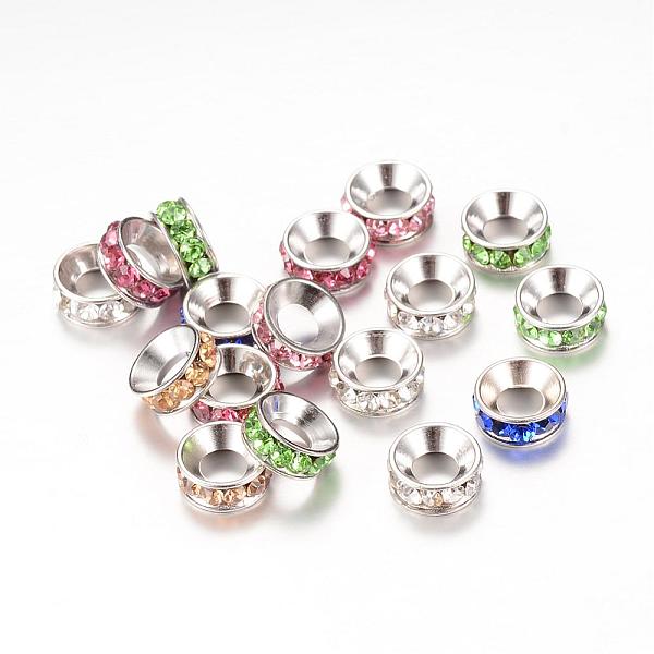 

PandaHall Rhinestone Spacer Beads, with CCB Plastic Findings, Rondelle, Platinum, Mixed Color, 10~11x4mm, Hole: 5mm Plastic+Rhinestone..., Multicolor