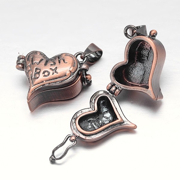 

PandaHall Heart Rack Plating Brass Prayer Box Pendants, Wish Box, Nickel Free, Red Copper, 22x21x11mm, Hole: 5x3mm Brass Heart