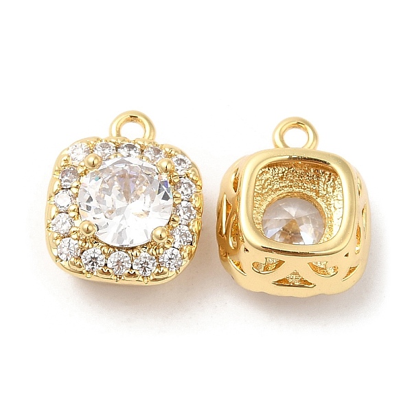 

PandaHall Brass and Clear Cubic Zirconia Pendants, Square, Real 18K Gold Plated, 12x10x7mm, Hole: 1.4mm Brass+Cubic Zirconia Square Clear
