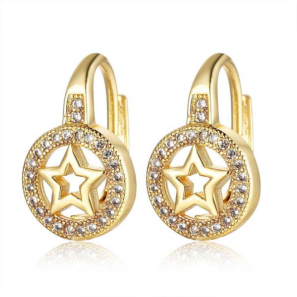 

PandaHall Brass Micro Pave Cubic Zirconia Pentacle Leverback Earrings, Flat Round with Star, Clear, Golden, 16x13x10.5mm, Pin: 1mm Cubic...