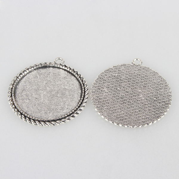 

PandaHall Tibetan Style Alloy Pendant Cabochon Settings, Cadmium Free & Lead Free, Flat Round, Antique Silver, Tray: 35mm, 46x42x2mm, Hole...