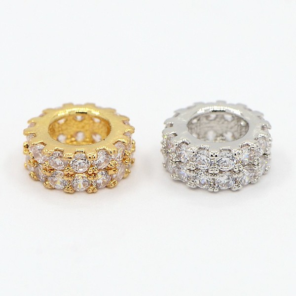 

PandaHall Brass Micro Pave Cubic Zirconia Beads Flat Round Spacer, Mixed Color, 7.5x3mm, Hole: 4mm Brass+Cubic Zirconia Flat Round