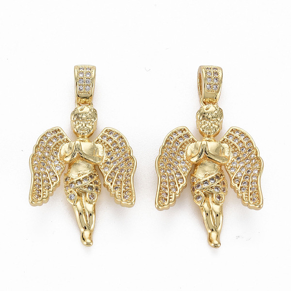 

PandaHall Brass Micro Pave Clear Cubic Zirconia Pendants, Nickel Free, Angel, Real 16K Gold Plated, 31x20x6.5mm, Hole: 2.5x4mm Brass+Cubic...