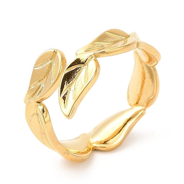 

PandaHall Ion Plating(IP) 201 Stainless Steel Open Cuff Ring, Leaf Finger Ring for Women, Real 18K Gold Plated, US Size 6 3/4(17.1mm)...