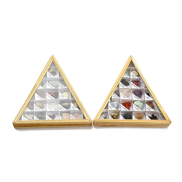 

PandaHall 17 Styles Raw Rough Nuggets Mixed Natural Gemstone Collections, for Earth Science Teaching, with Straw Edged Glass Box, Triangle...