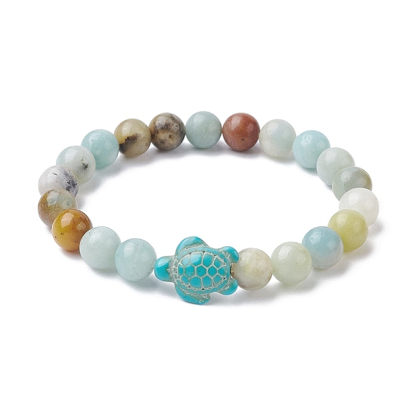 

PandaHall Natural Flower Amazonite & Synthetic Turquoise Turtle Beaded Stretch Bracelet, Inner Diameter: 2-1/8 inch(5.5cm) Flower Amazonite