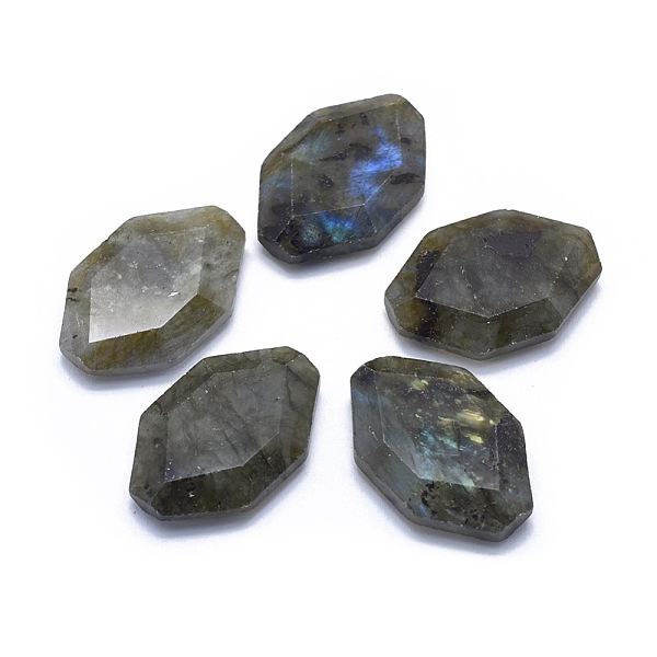 

PandaHall Natural Labradorite Cabochons, Hexagon, Faceted, 30x20x7mm Labradorite Hexagon