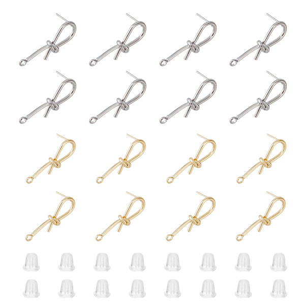 

PandaHall SUPERFINDINGS 8 Pairs 2 Color Brass Stud Earring Findings, with 316 Surgical Stainless Steel Pin and Horizontal Loops and Plastic...