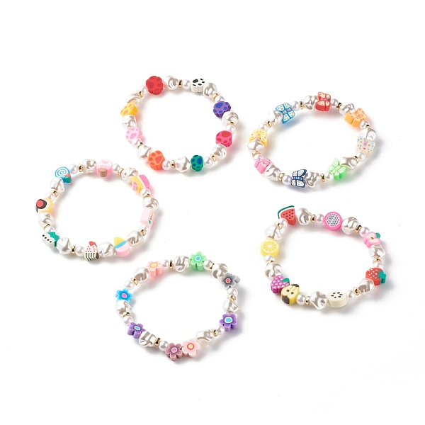 PandaHall Handmade Polymer Clay Heishi Beads Stretch Bracelet, Plastic Pearl Beads Bracelet, Mixed Shape Acrylic Beads Bracelet for Women...