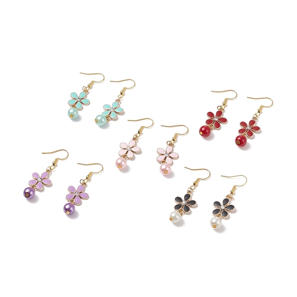 

PandaHall Rhinestones Flower with Glass Pearl Dangle Earrings, Gold Plated 304 Stainless Steel Jewelry for Women, Mixed Color, 50mm, Pin..., Multicolor