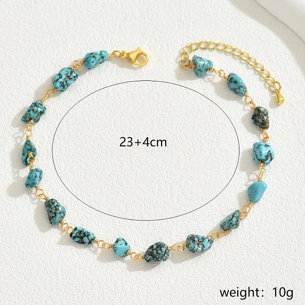 Vintage Brass Synthetic Turquoise Anklets for Women's Beachwear