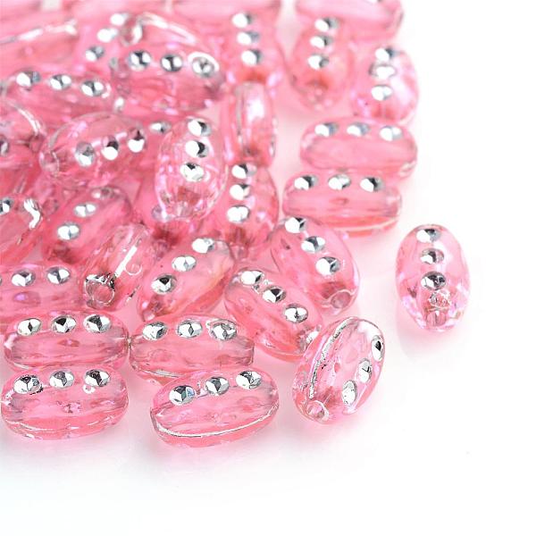 

PandaHall Plating Transparent Acrylic Beads, Silver Metal Enlaced, Oval, Pink, 9.5x6x4.5mm, Hole: 1.5mm, about 3300pcs/500g Acrylic Oval...