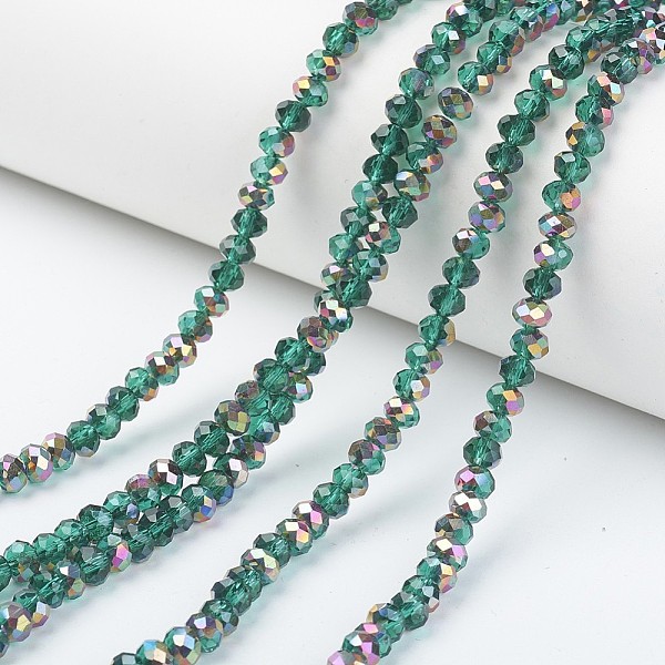 

PandaHall Electroplate Transparent Glass Beads Strands, Half Rose Gold Plated, Faceted, Rondelle, Dark Cyan, 8x6mm, Hole: 1mm, about...