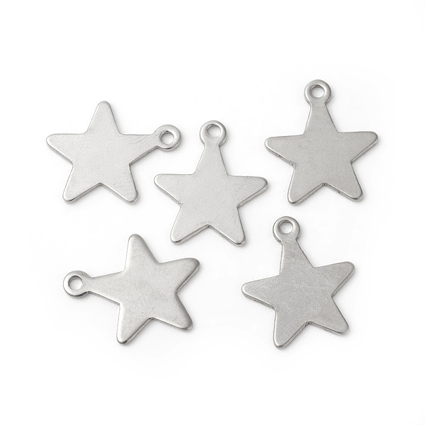 PandaHall 201 Stainless Steel Pendants, Star, Stamping Blank Tag, Stainless Steel Color, 15x13x0.6mm, Hole: 1.4mm 201 Stainless Steel Star