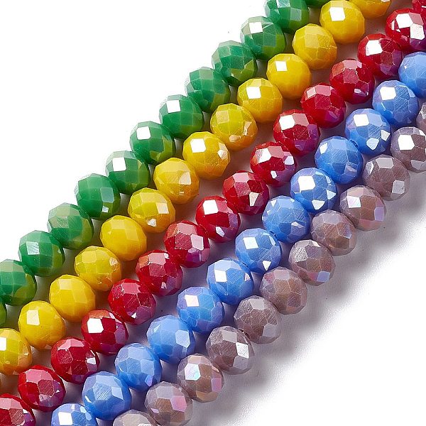 

PandaHall Electroplate Glass Beads Strands, AB Color, Faceted, Rondelle, Mixed Color, 8x6mm, Hole: 1mm, about 68pcs/strand, 15.3 inch Glass..., Multicolor
