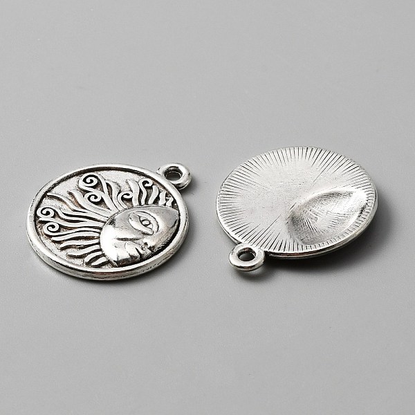 

PandaHall Tibetan Style Alloy Pendants, Flat Round with Sun Charms, Antique Silver, 22.5x19x2.5mm, Hole: 1.6mm Alloy Sun
