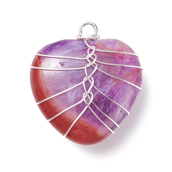 

PandaHall Dyed Natural Agate Pendants, with Silver Tone Copper Wire Wrapped, Heart, Mixed Color, 22~23.5x20x8~9mm, Hole: 2mm Natural Agate..., Multicolor