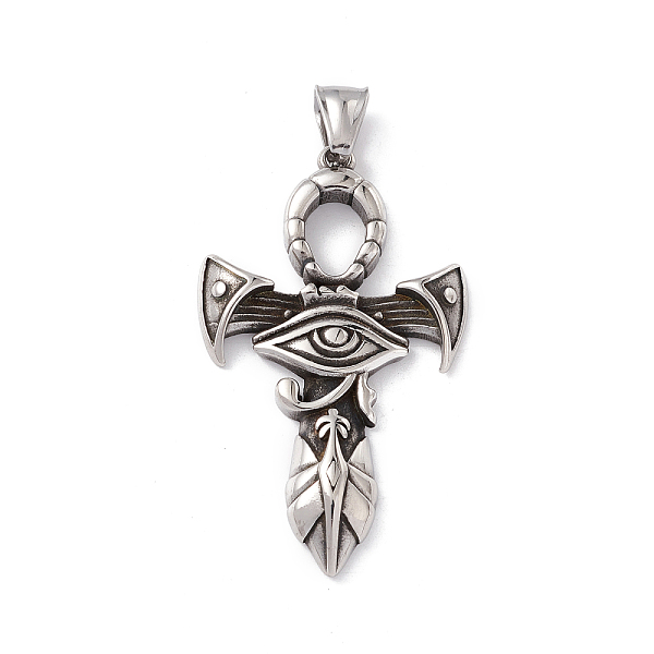 

PandaHall 304 Stainless Steel Manual Polishing Big Pendants, Eye of Ra/Re Egypt Ankh Cross Charm, Antique Silver, 53.5x32x5mm, Hole: 4x8.5mm...