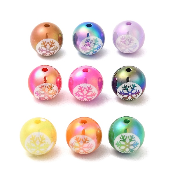 

PandaHall UV Plating Acrylic Beads, Iridescent, Round with Snowflake Pattern, Mixed Color, 15.5x15mm, Hole: 2.3mm Acrylic Round Multicolor