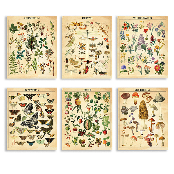 

PandaHall SUPERDANT 6pcs Animal and Plant Atlas Wall Art Prints Butterfly Fruit Mushroom Wall Art Canvas Poster Unframed Canvas Prints Wall...